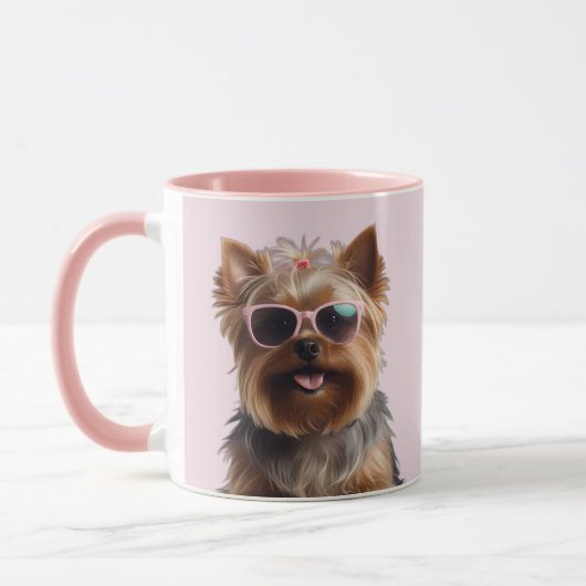 Mug Funny Yorkshire Terrier Avec Lunettes De Soleil (Gauche)