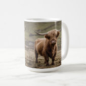 Mug **"Furry Majesty : The Woolly Brown Highland Cow"* (Devant droit)