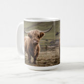Mug **"Furry Majesty : The Woolly Brown Highland Cow"* (Devant gauche)