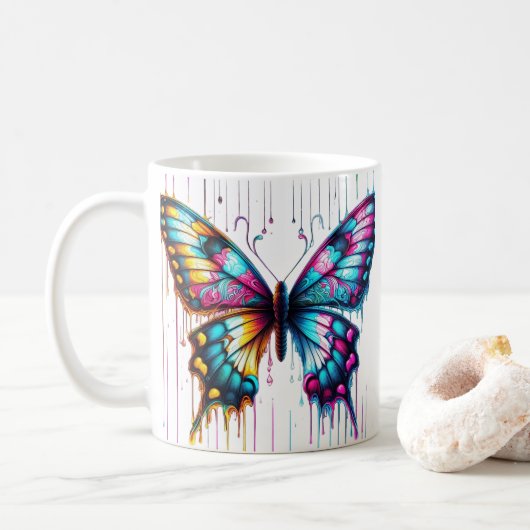 Mug Fusion de couleurs éthérées : Un papillon dansant (Avec donut)