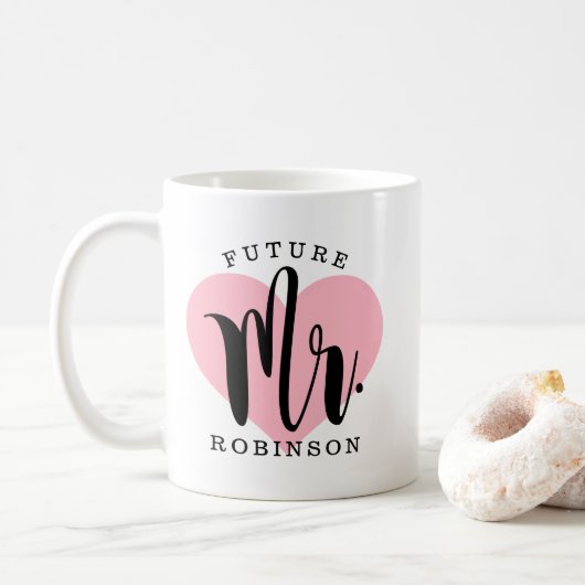 Mug Futur M. Pink Heart Monogram Mariage (Avec donut)