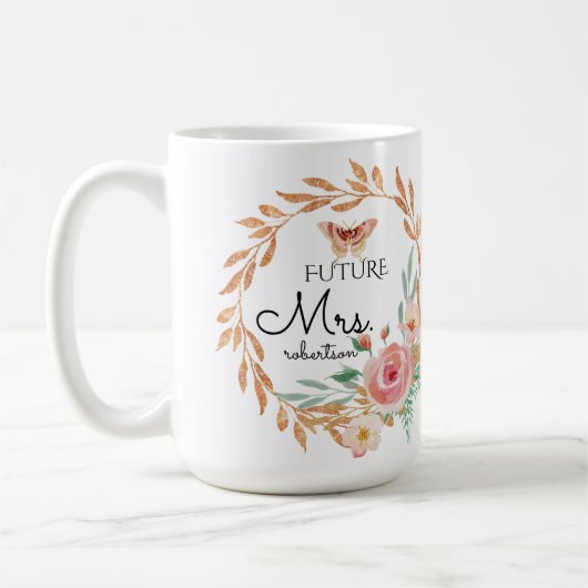 Mug Futur Mme Floral Blush Rose Gold Parties scintilla (Gauche)