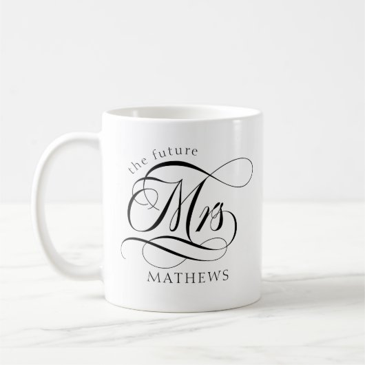 Mug Futur Mme Nom Mariée moderne Noir et blanc (Gauche)