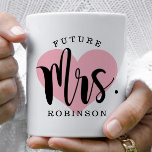 Mug Futur Mme Pink Coeur Personnalisé Mariage Monogram