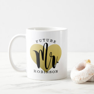 Mug Futur Monsieur Cœur Doré Monogramme de Mariage