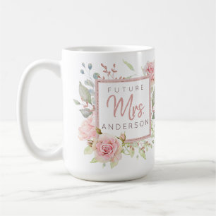 Mug Future Mme Roses aquarelles rose blush personnalis