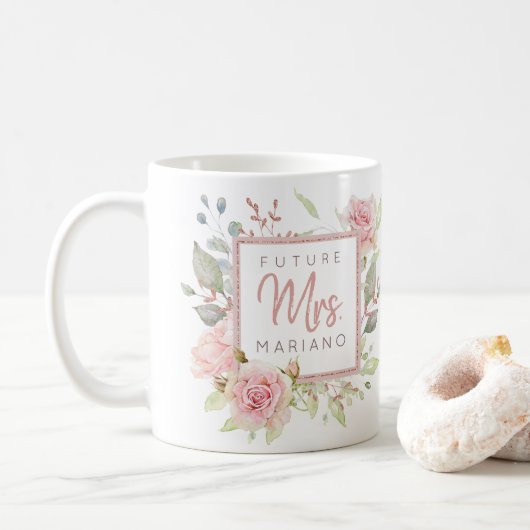 Mug Futures Mrs. Blush Roses Aquarelle Rose | Cœur (Avec donut)