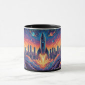 Mug Futuristic City Rocket Launch Sci-Fi Colorful Comb (Centre)