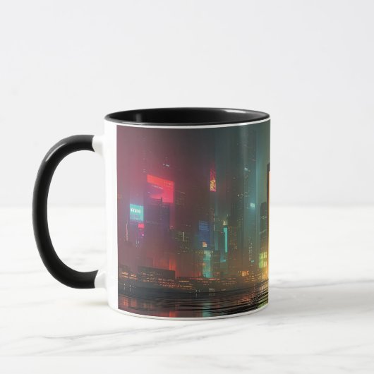 Mug Futuristic Cityscape with Neon Reflections (Gauche)