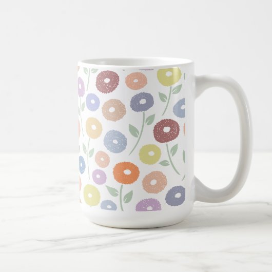 Mug Fuzzy Flower Pattern Pastels on White (Droite)