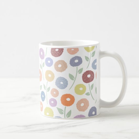Mug Fuzzy Flower Pattern Pastels on White (Droite)