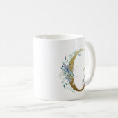 Mug G initial doré avec feuillage floral bleu (Devant droit)