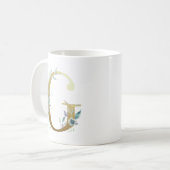 Mug G initial doré avec feuillage floral bleu (Devant gauche)
