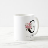 Mug G initial Monogramme Floral Fleur Roses Rose Musiq (Devant droit)