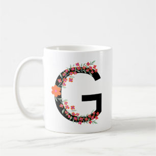 Mug G LETTRE BOtanique INITIALE Florale G MONogramme G