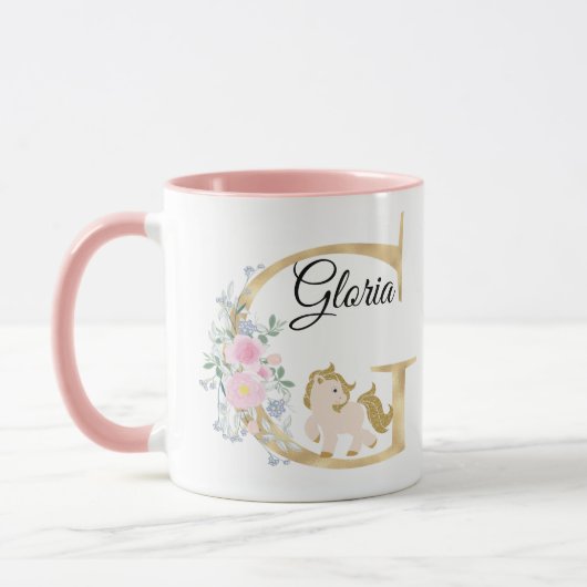 Mug G lettre nom personnalisé monogramme avec poney (Gauche)