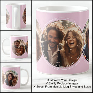 Mug Gabarit 3 Photos circulaires en collage Rose C52