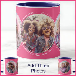 Mug Gabarit 3 Photos circulaires en collage Rose C58