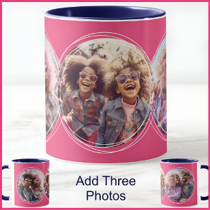 Mug Gabarit 3 Photos circulaires en collage Rose C58