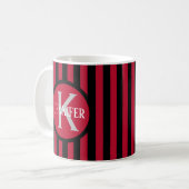 Mug Gabarit rayé Rouge C81 Nom long initial  Café (Devant gauche)