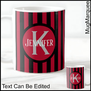 Mug Gabarit rayé Rouge C81 Nom long initial Café