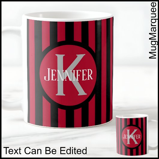 Mug Gabarit rayé Rouge C81 Nom long initial  Café