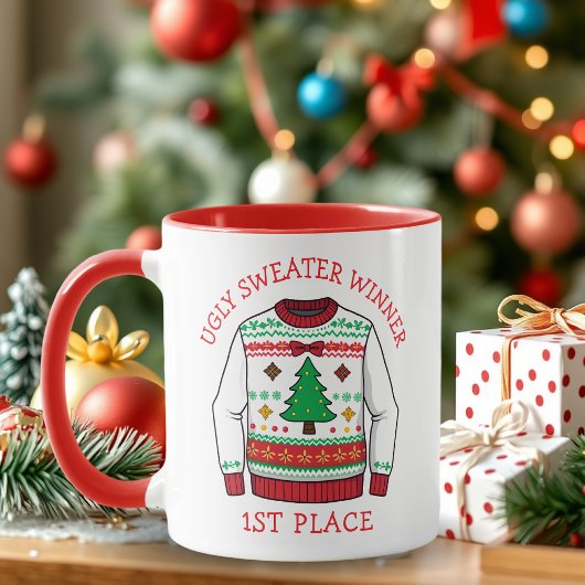 Mug Gagnant du Pull de Noël le Plus Moche Première Pla