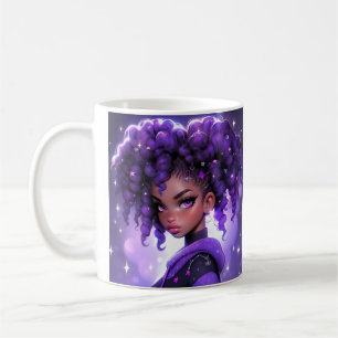 Mug Galaxie violette fille avec cheveux bouclés