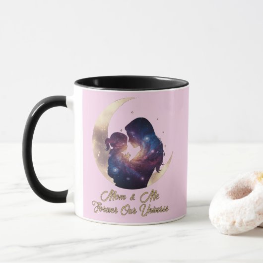 Mug Galaxy Mama & Child Silhouette Moon Art (Avec donut)