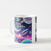 Mug Galaxy thème heureux croissant d'anniversaire lune (Devant gauche)