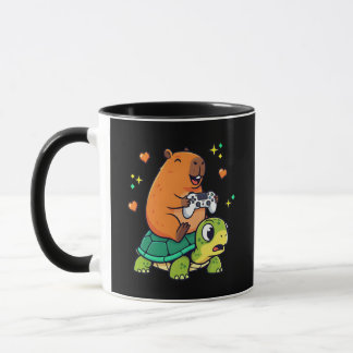Mug Gamer Capybara Riding a Turtle Kawaii Animal 
