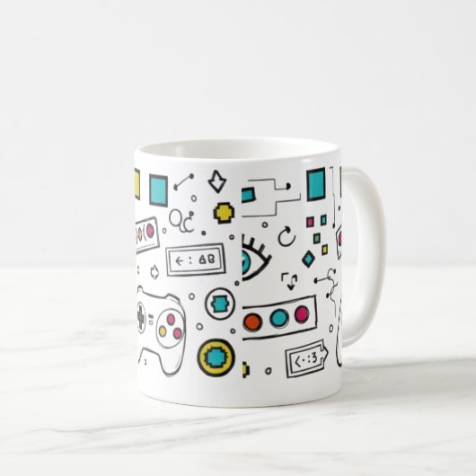 Mug Gamer Doodle Art Cool Tech  Gaming Pattern  (Devant droit)