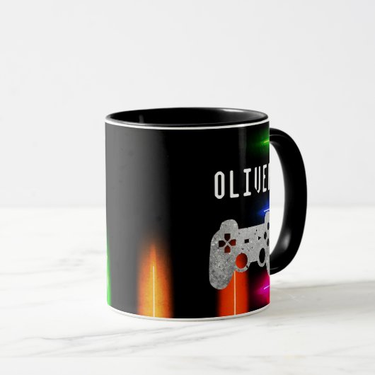 Mug Gamer Video Game Controller Nom de néon (Devant droit)