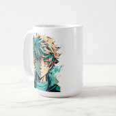 Mug Garçon d'anime : Cheveux dorés, Yeux roses et doré (Devant gauche)