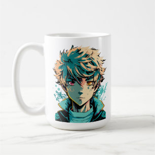 Mug Garçon d'anime : Cheveux dorés, Yeux roses et doré