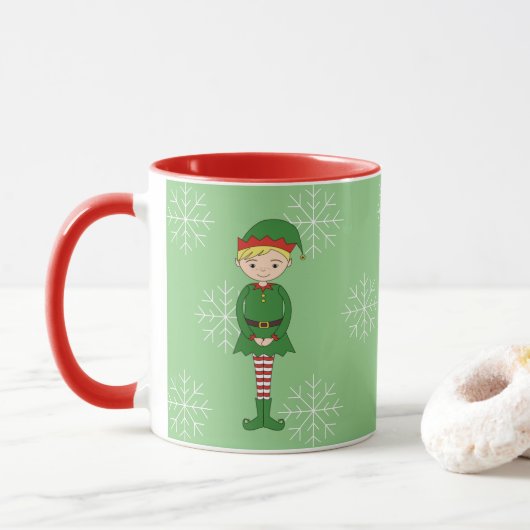 Mug Garçon Elf illusima Noël Flocons de Neige Vert Cla (Avec donut)