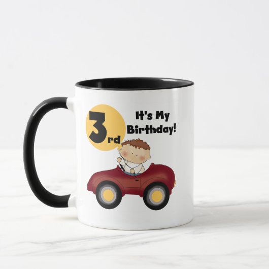 Mug Garçon en voiture rouge 3e anniversaire T-shirts e (Gauche)