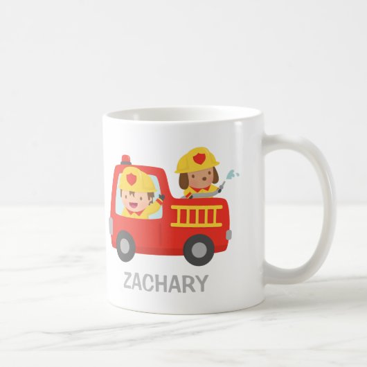 Mug Garçon et chien mignons de pompier dans le camion (Droite)