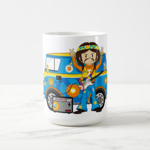 Mug Garçon hippie avec la guitare et camping-car