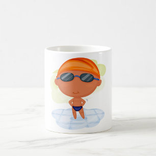Mug Garçon nageur en lunettes et bonnet de bain