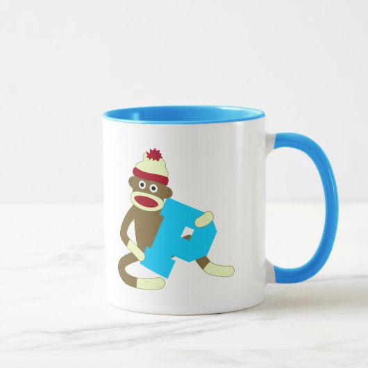Mug Garçon P de monogramme de singe de chaussette (Droite)