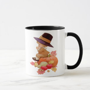 Mug Garçon pèlerin vintage priant sur Citrouille