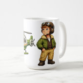 Mug Garçon Pilote d'Hélicoptère Rétro avec Chopper Vin (Devant droit)