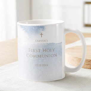 Mug Garçon première communion aquarelle bleue