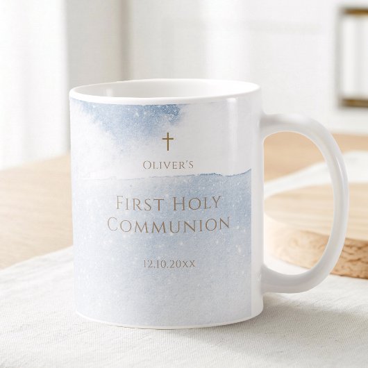 Mug Garçon première communion aquarelle bleue