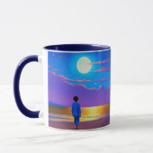 Mug Garçon sur la plage, regardant la lune (Gauche)