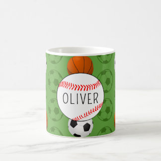 Mug Garçons au nom vert Motif de baseball pour enfants