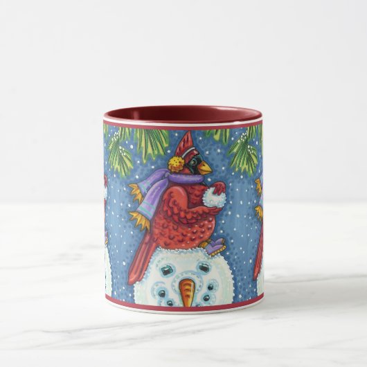 MUG GARDE CARDINAL SNOWMAN, CUTE NOËL REDBIRD (Centre)
