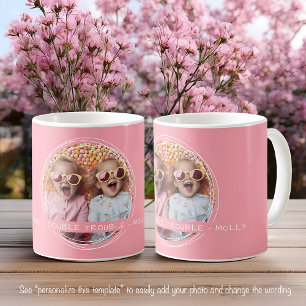 Mug Garde de Message Photo Modèle Jumelles Rose C51