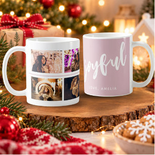 Mug Garde souvenir de collage photo 4 rose blush écrit